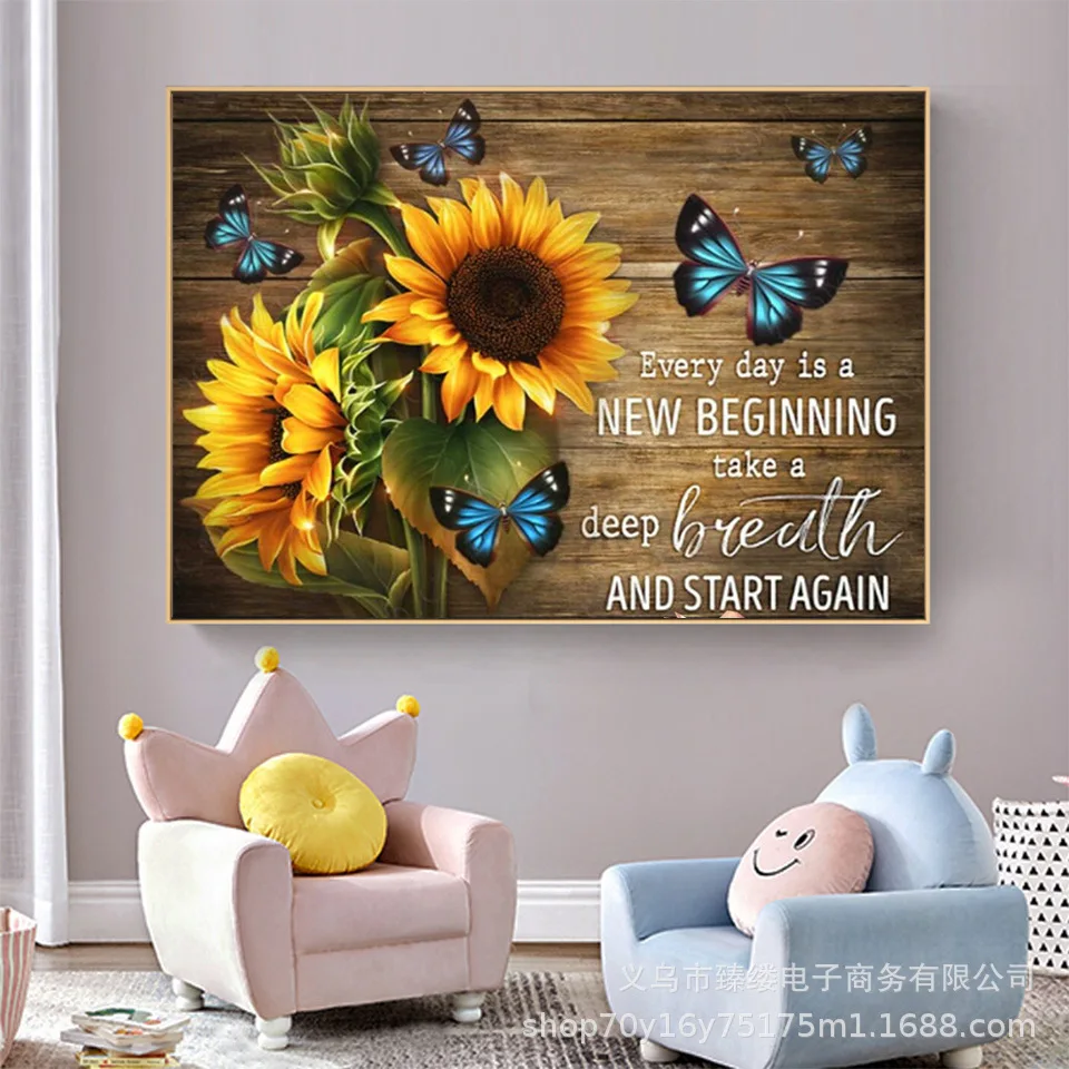 Butterfly Sunflowers Poster Pictures For Living Wall Art Every Day Is A New Beginning Home Decor Hanging Picture For Living Room