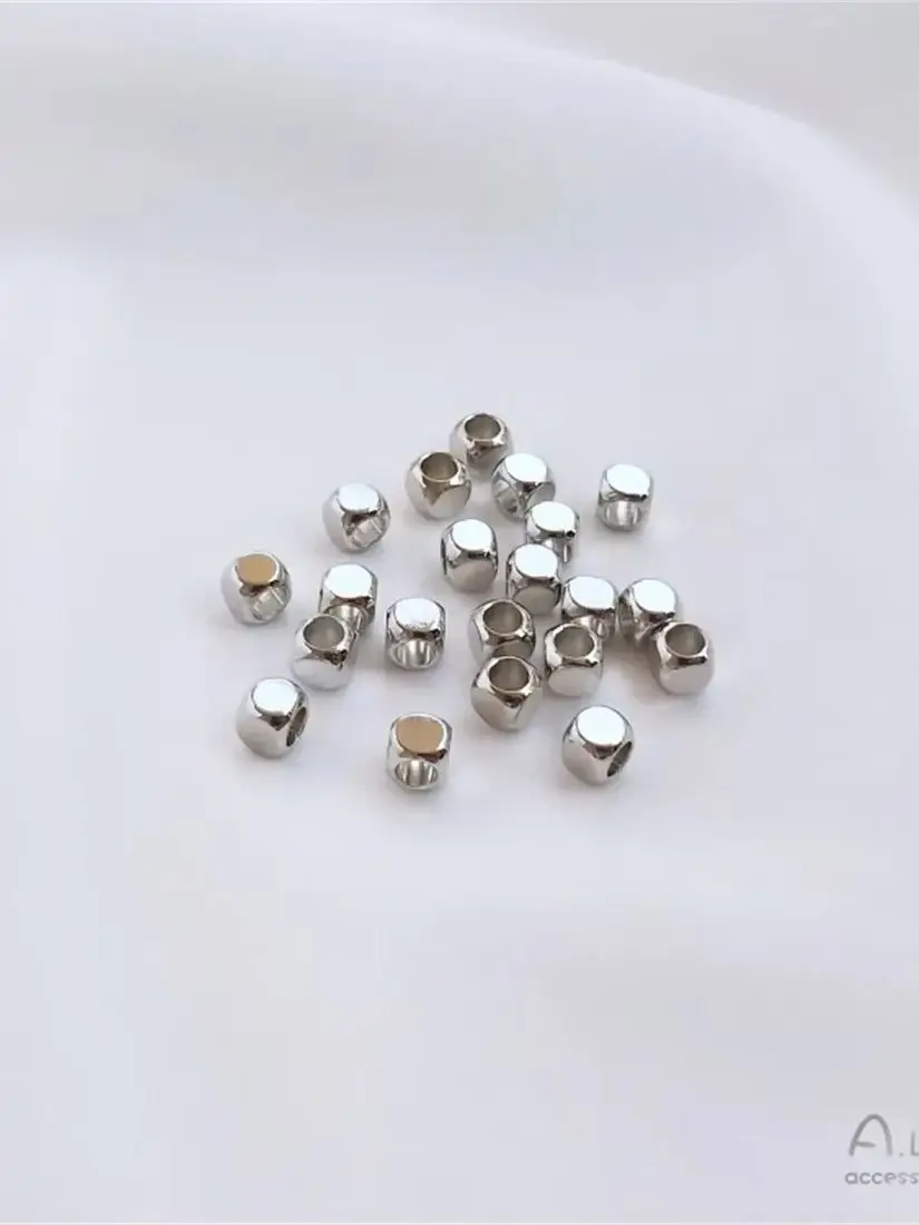 

18K Gold-Color White Gold Matte Gold Small Square Beads Loose Beads Square Beads DIY Pearls Crystals Jade Beads Accessories