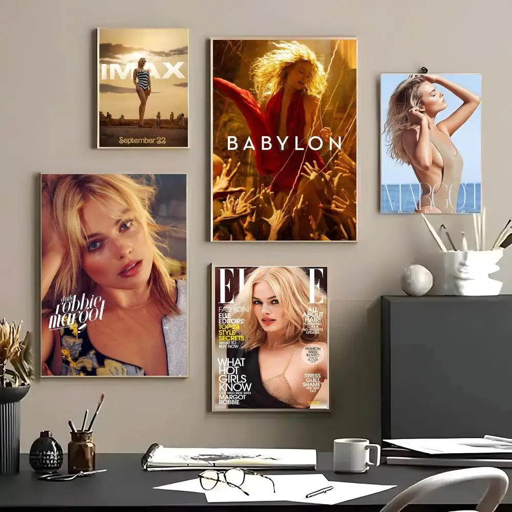 Actor Margot Robbie Poster Aesthetic Self‑Adhesive Waterproof Wall Art Print Home Decor for Bedroom Living Room Bar