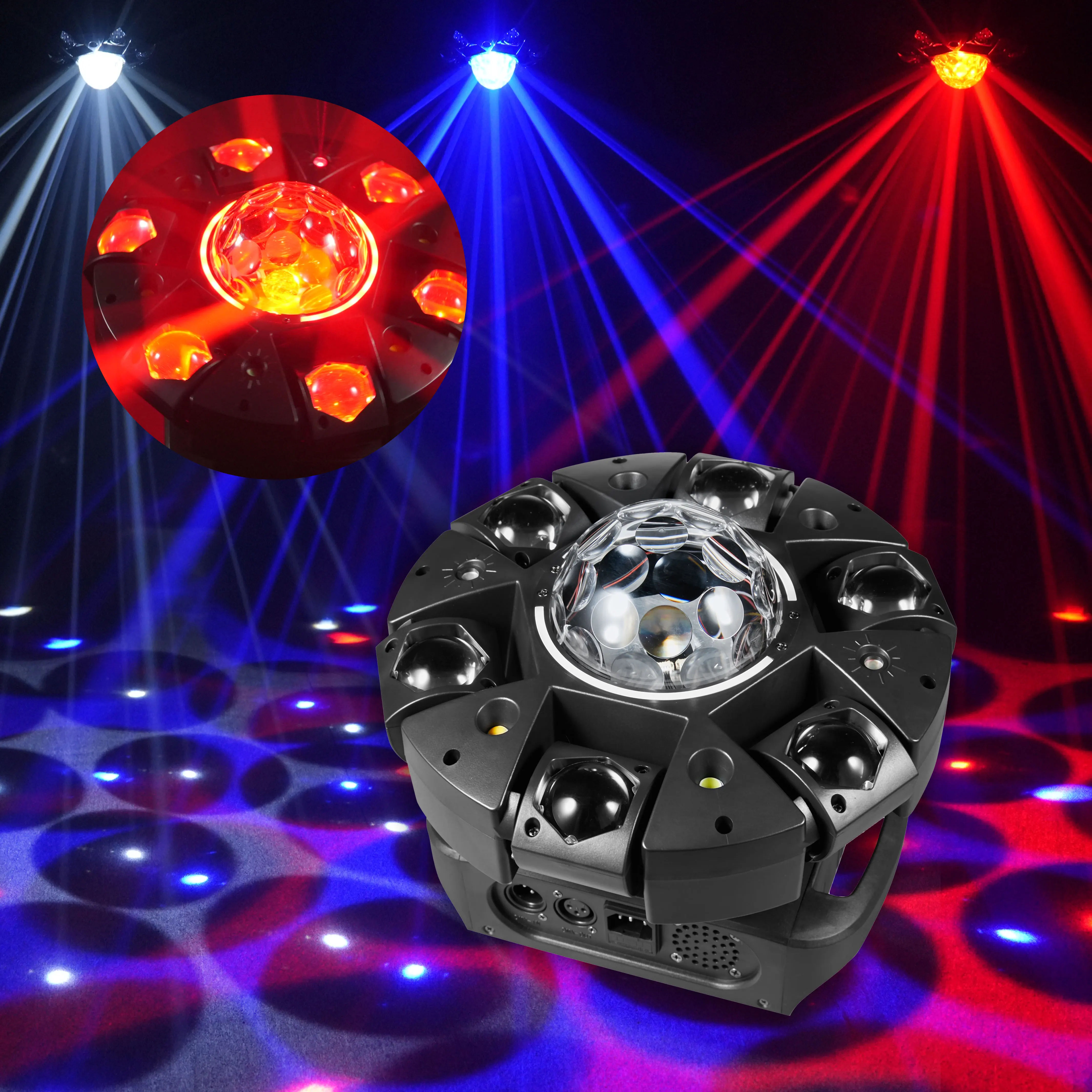 

Upgraded Six-armed 120W RGBW LED Moving Head Stage Light with DMX512 Control IP33 CRI90 PVC DJ Party/Club Indoor Use