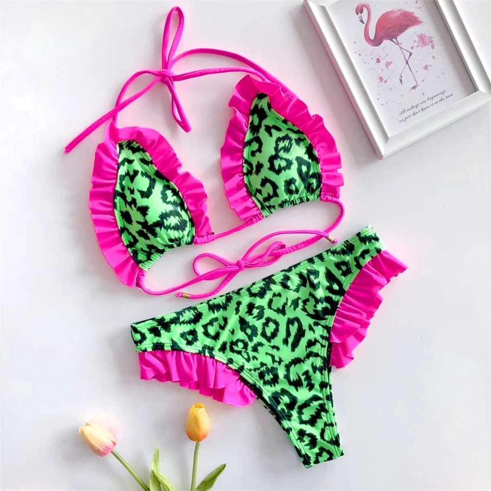 Sexy Leopard Bikini Cute Ruched Micro String Extreme Swimsuit Push Up Backless Swimwear Women Y2K Beach Outfit Tangas Bath Suits