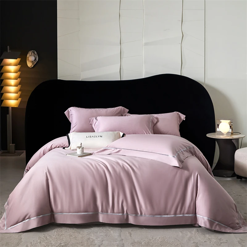 Solid Color Luxury Bedding Set 1000TC Lyocell Cotton Brushed Queen King Size Duvet Cover Flat/Fitted Bed Sheet Pillowcase 4Pcs