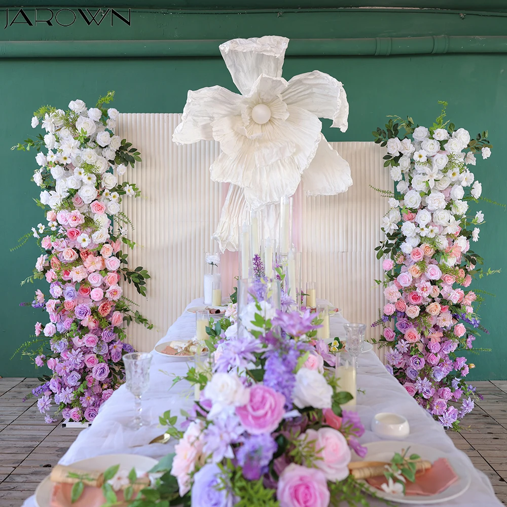 

Artificial Flowers for Wedding Event Decoration Pink Purple White Rose Delphinium Flower Runner for Event Stage Backdrop Decors