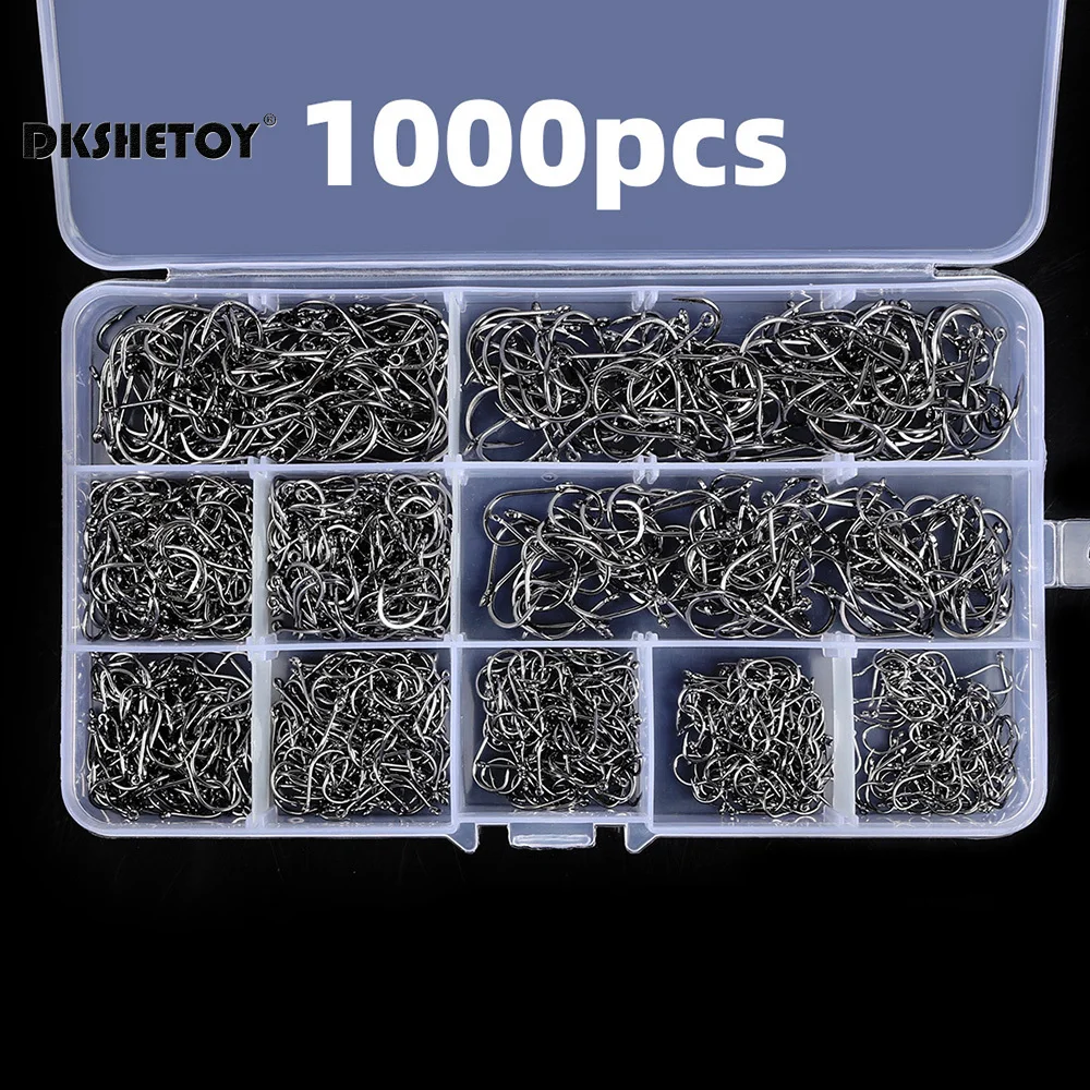 100-1000pcs Fish Hooks with barbed fishhook For Bait With Plastic Box Kit For Saltwater Freshwater fishing tools