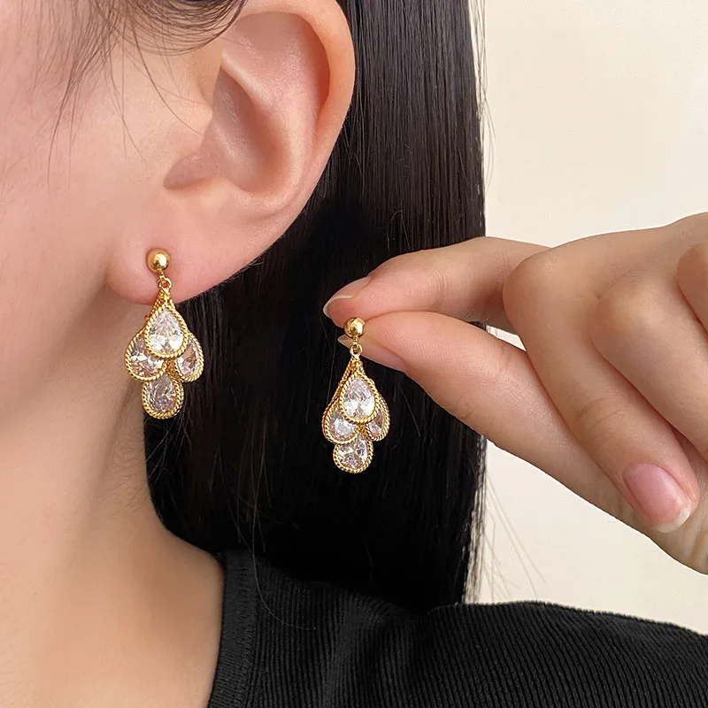 Waterdrop stone leaf tassel earrings for women dangle earrings vintage elegant jewery cute dainty jewelry