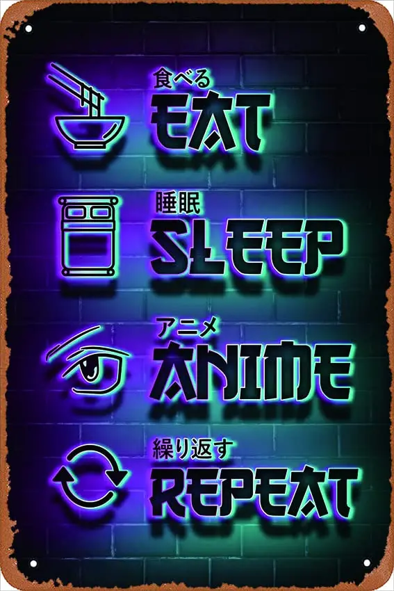 Eat sleep anime repeat The Shrouded Deep cartoon poster Metal Wall Decoration Tin Metal Sign，Bar,Living Room,Tin Metal Sign 8×12