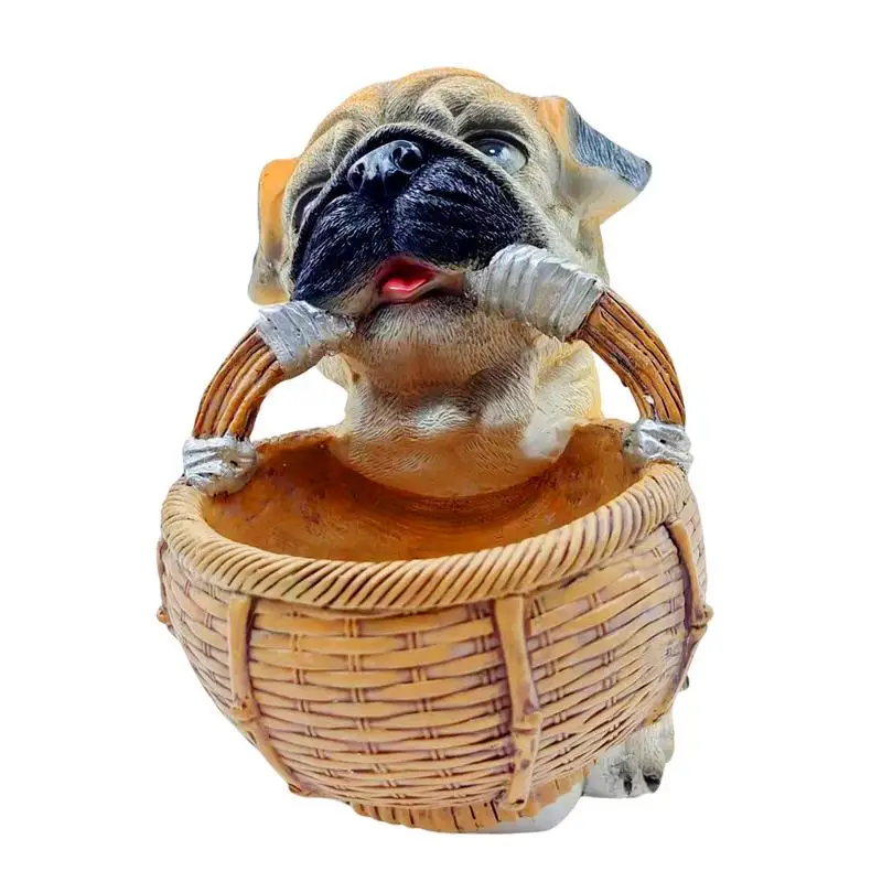 Sitting Dog Holding Basket Entrance Key Dog Storage Basket Cute Crafts Ornament For Living Room Bedroom Succulent Plant Pot