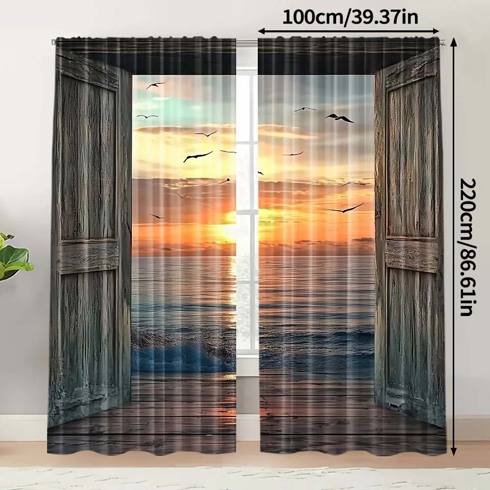 Ocean Sunset Curtain Pair for Living Room Window sheer light filtering curtain home decor