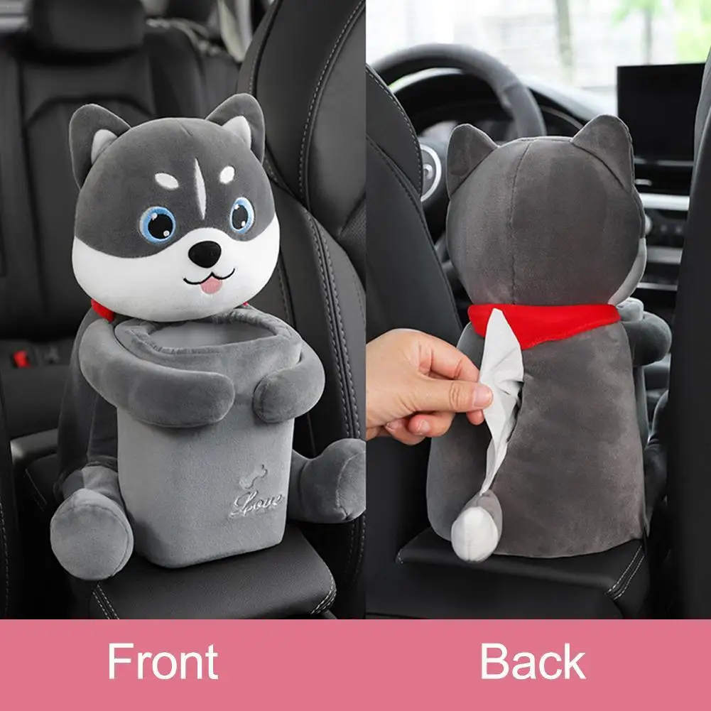 2 in 1 Cute Cartoon Car Tissue Box Creative Lovely Rabbit Short Plush Tissue Box Holder for Car Armrest Box Car Seat Tissue Box