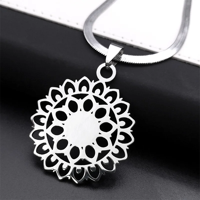 Yoga Flower of Life Necklaces for Women Men Stainless Steel Silver Color Lotus Mandala Necklace Jewelry colar feminino N4607S02