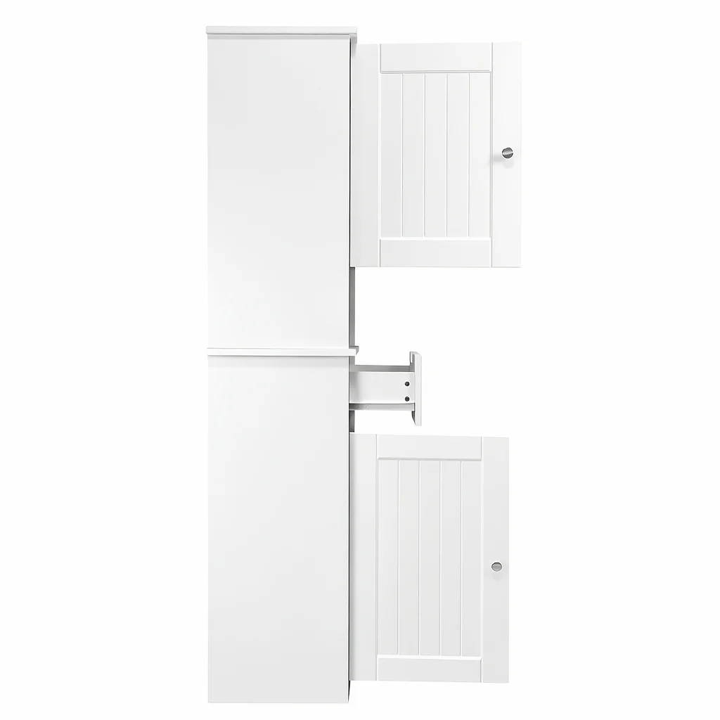 

Tall Slim Bathroom Storage Cabinet, Freestanding Linen Tower with 2 Doors, Drawer & Open Shelves, White