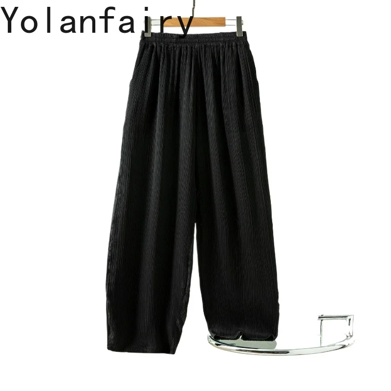 

YOLANFAIRY 100% Real Mulberry Silk Pants Women Clothing Soft Casual Black Pants 2026 Summer Wide Leg Bloomers Woman Trousers