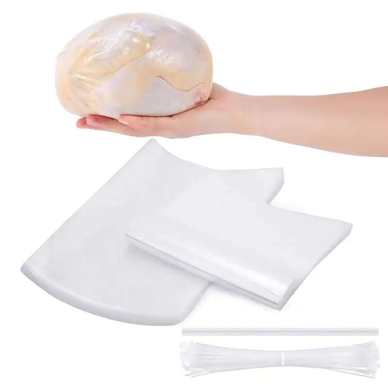 100 Pcs Poultry Shrink Wrap Bags With Zip Ties, Silicone Straw For Chickens Rabbits Food Storage For Turkey,Chickens,Rabbits