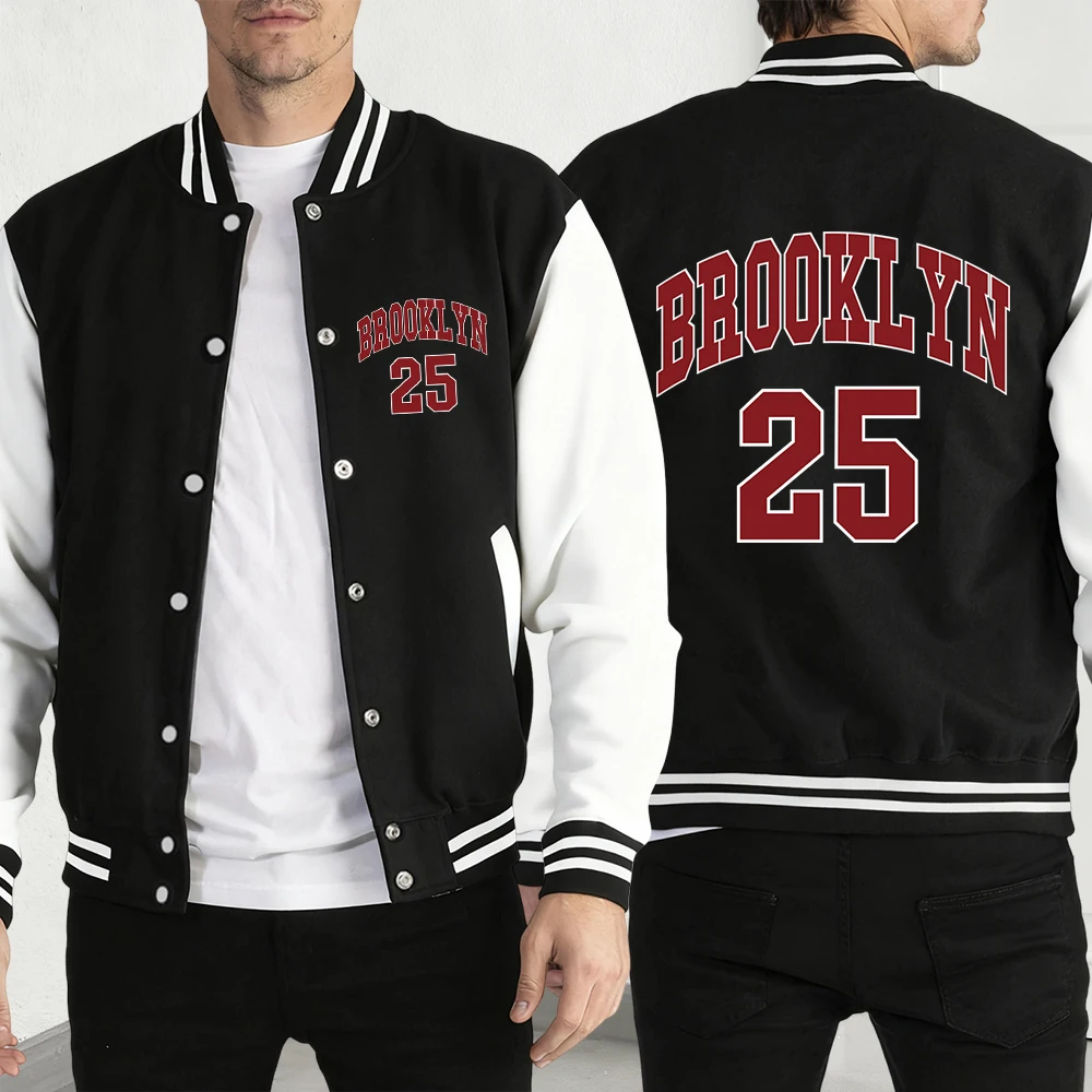 

Brooklyn Letter Print Man Basics Baseball Jacket Casual Fashion Clothes Autumn Warm Loose Jersey Fleece Unisex Vintage Clothing