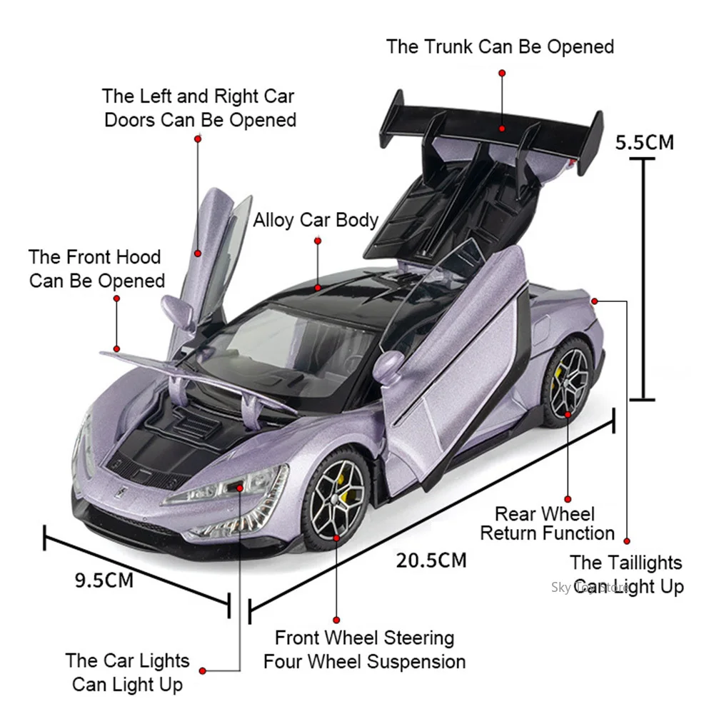 BYD Yangwang U9 Tourbillon 1:24, modèle en alliage moulé sous pression, jouets de voiture, Suspension à quatre roues, son et lumière, voiture de sport, cadeau pour ami