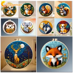 CHENISTORY Paquete de fieltro de lana, pintura de fieltro de aguja de Tigre y Lobo Animal con Kit de marco para principiantes, pintura de fieltro de lana de gato