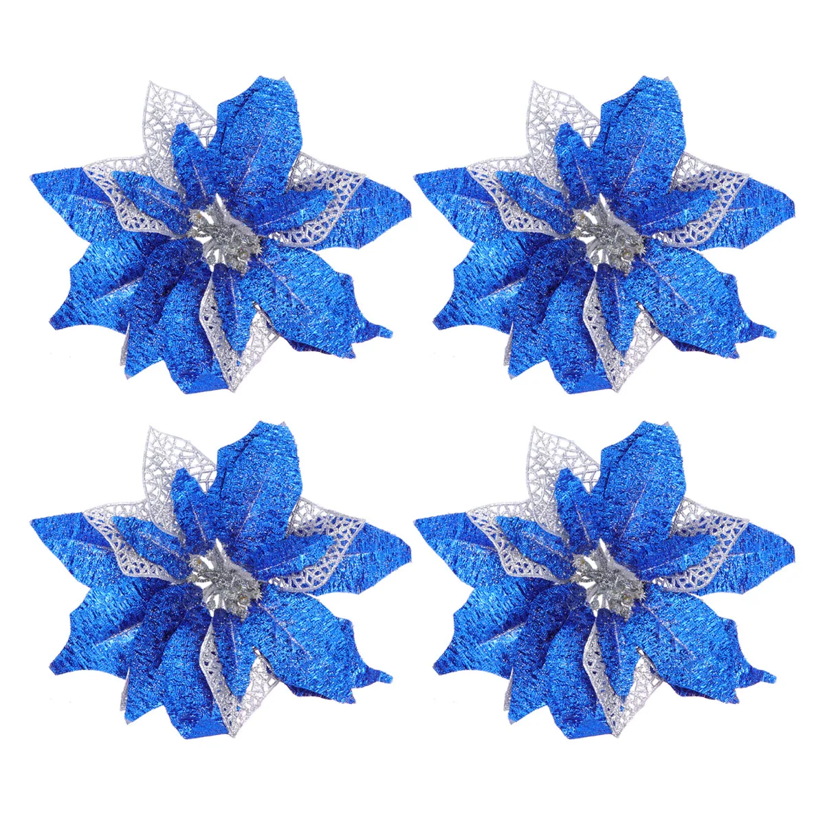 

4pcs Artificial Christmas Flowers Blue Decor Garland Simulation Tree Elegant Handmade Craft HomeDecoration Festive Atmosphere