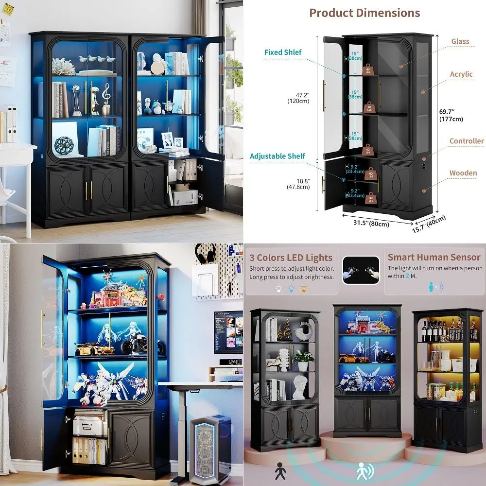 AliExpress – Display Cabinet with 3 LED Light, Sideboard Buffet with Human Body Sensor amp 3 Draweramp Glass Shelves for Toys, Books, Collec