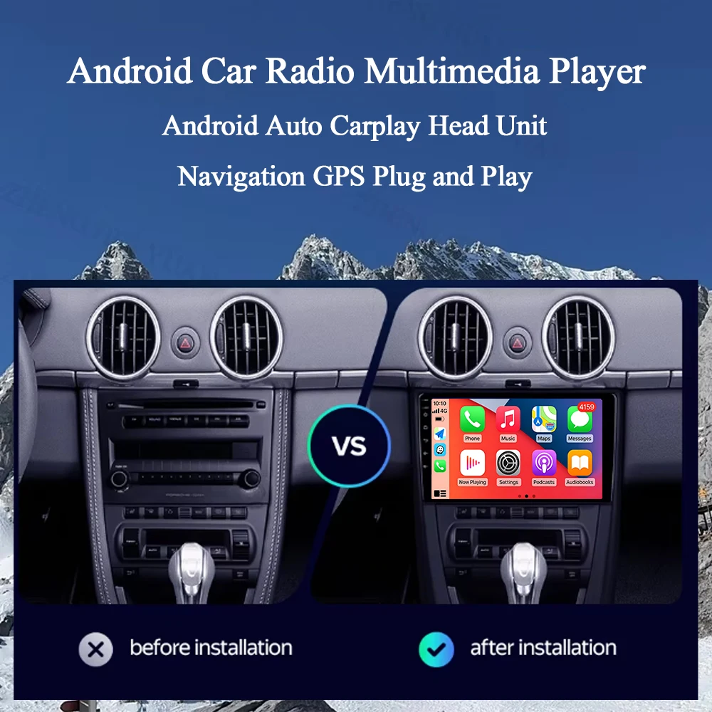 Android 16 Carplay&Auto Car Radio Navigation Multimedia Stereo Player QLED GPS For Porsche Cayman 987 2005 - 2012