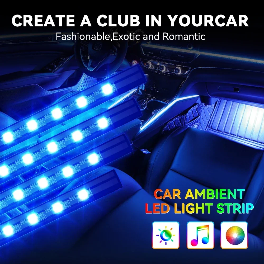 

Pop Foot Strip Light Kit Accessories Backlight Remote App Music Control Auto RGB Decorative Lamps Neon LED Car Interior Ambient