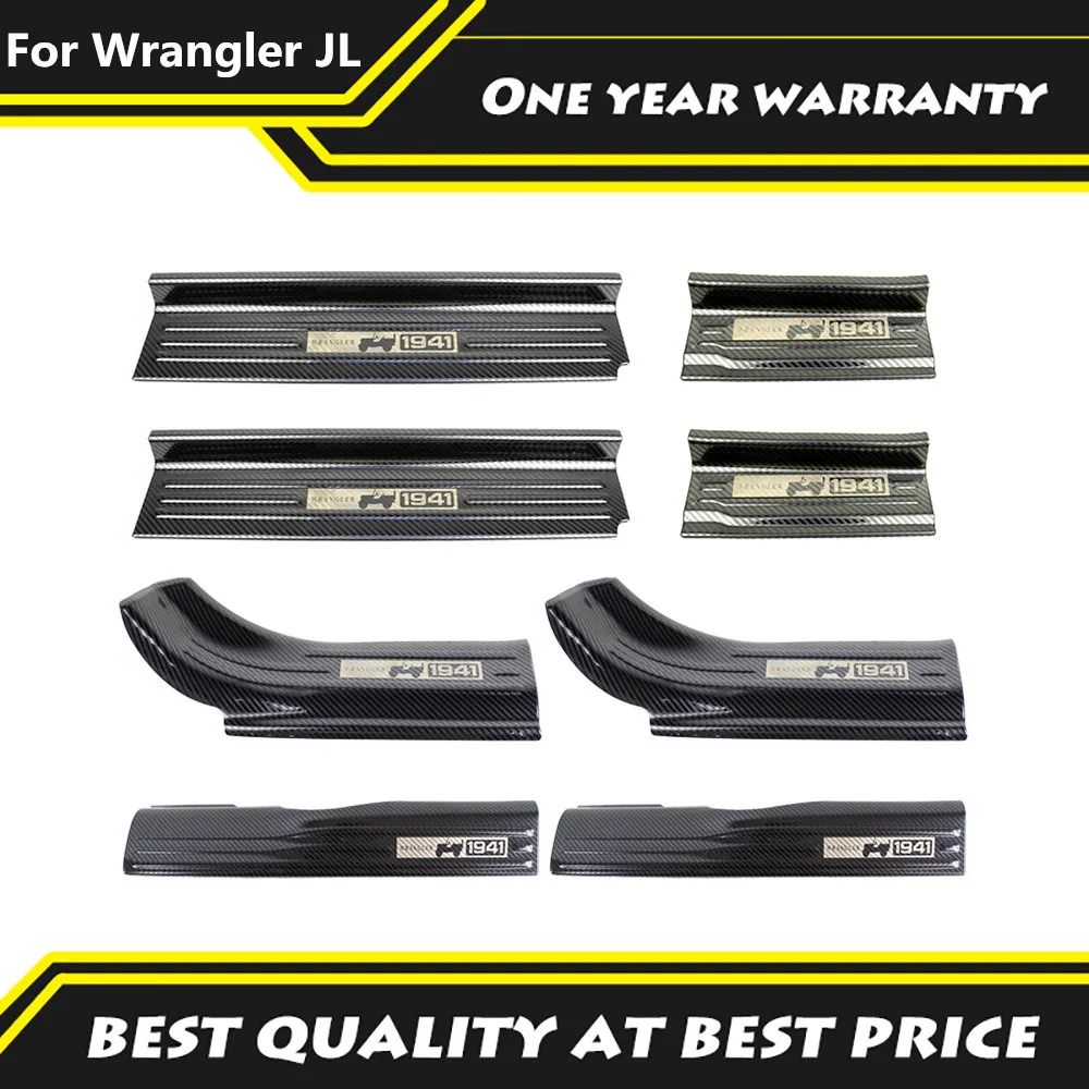 

Carbon Fiber Color+Stainless Steel Inside And Outside Threshold Strips Welcome Pedal Panle Fit For JEEP WRANGLER JL 2018-2021