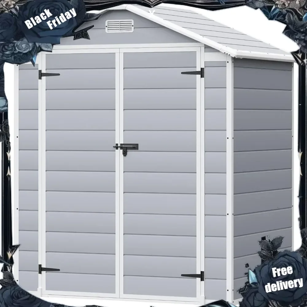 Resin Outdoor Storage Shed, 6 X 4 FT Garden Tool Sheds & Outdoor Storage House with Single Lockable Door for Backyard Garden