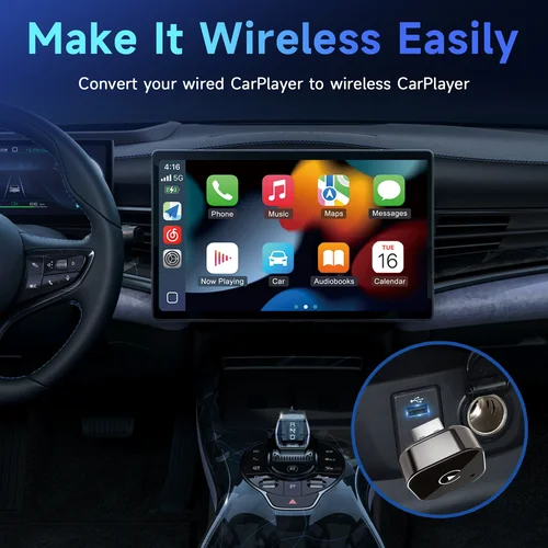 Imagen 2 del producto Adaptador Carplay inalámbrico para Android iPhone Auto 2 en 1 cableado a caja AI inalámbrica conexión USB para Volvo Benz Mg Kia Chery VW