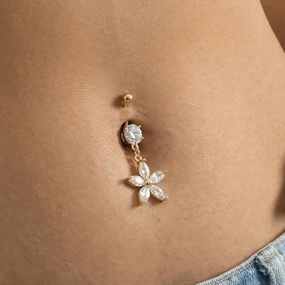 Alloy Rhinestone Piercing Belly Dangled Design Shiny Apricot Blossom Navel Jewelry Exquisite Detachable