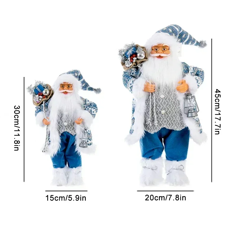 Blue Santa Claus Doll Christmas Decorations Plush Santa Dolls Figurines for Xmas Party Room Tabletop Ornaments New Year Gift