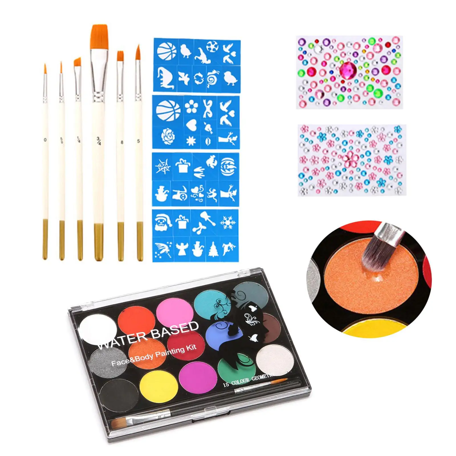 Paleta pigmentów do malowania twarzy i ciała, 6 pędzli, szybkoschnący, na bazie wody, zestaw do malowania twarzy i ciała na imprezy, do makijażu i odgrywania ról.