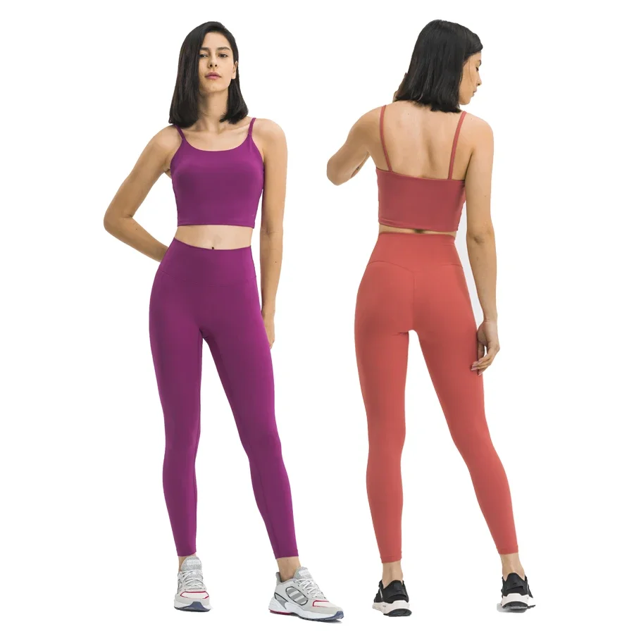 Naked Feel Yoga Sets Women Gym Clothes Fitness Outfits High Waist Workout Leggings+Padded Crop Tank Top Bra 2 Piece Tracksuit