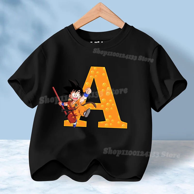 

Dragons Ball T-shirt Kids Cute Letters Anime Print Cotton Summer Boy Black Sweatshirt Tops Short Sleeve Child Game Trend Clothes