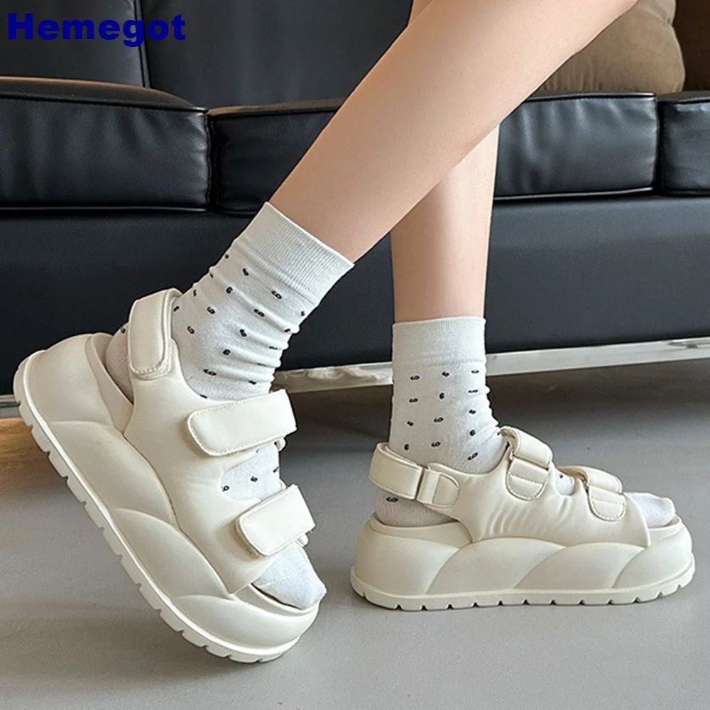 Platform Open Toe Roman Sandals 2024 Summer New Outdoor Casual Soft Soled Comfort Beach Sandals Solid Color Hook & Loop Shoes