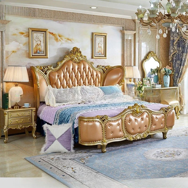 European solid wood leather bed master bedroom luxury high-end luxury high-end 1.8 meters classical 3
