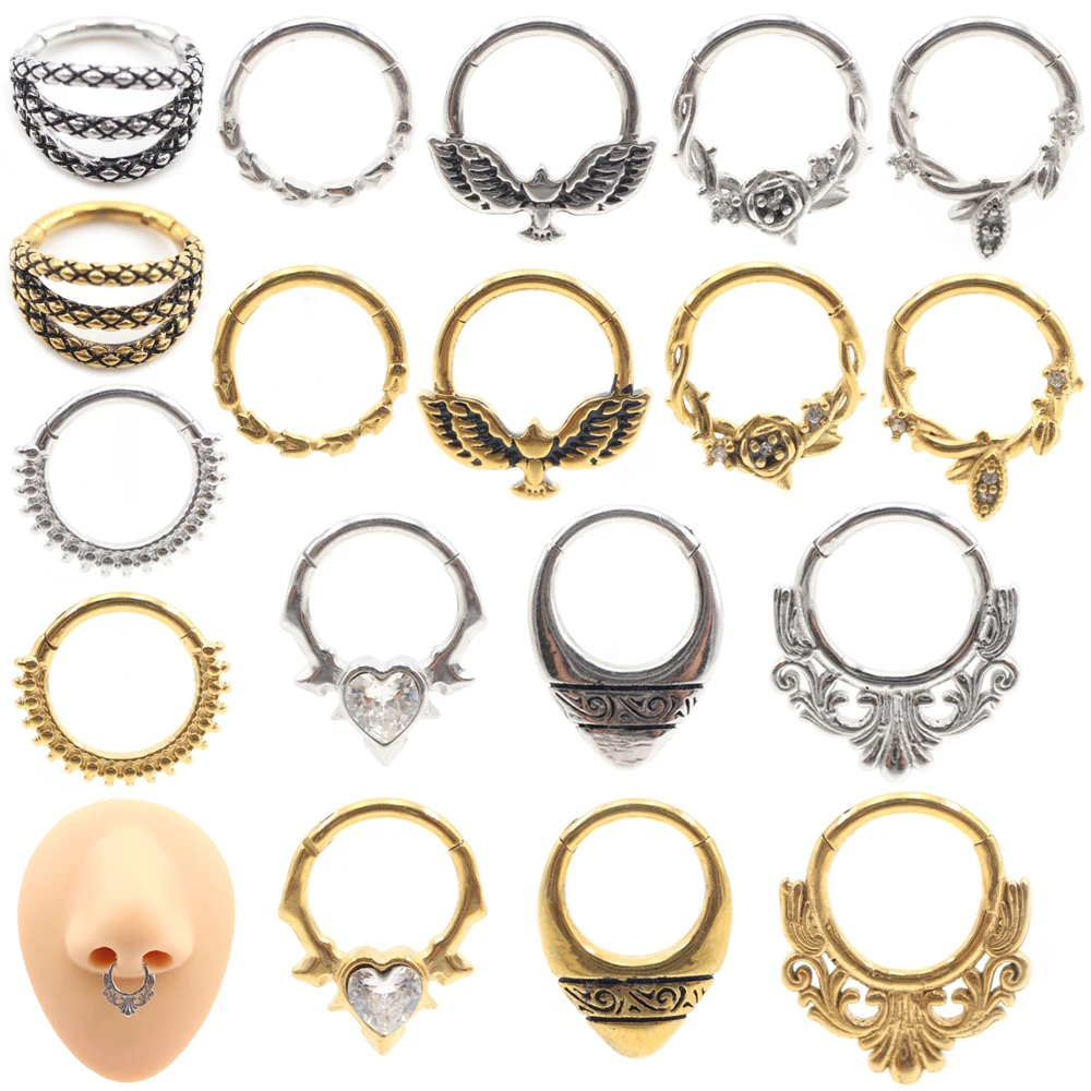 1 peça de aço inoxidável coração águia flor folha zircão nariz anel orelha cativa tragus cartilagem helix argola brincos piercing joias