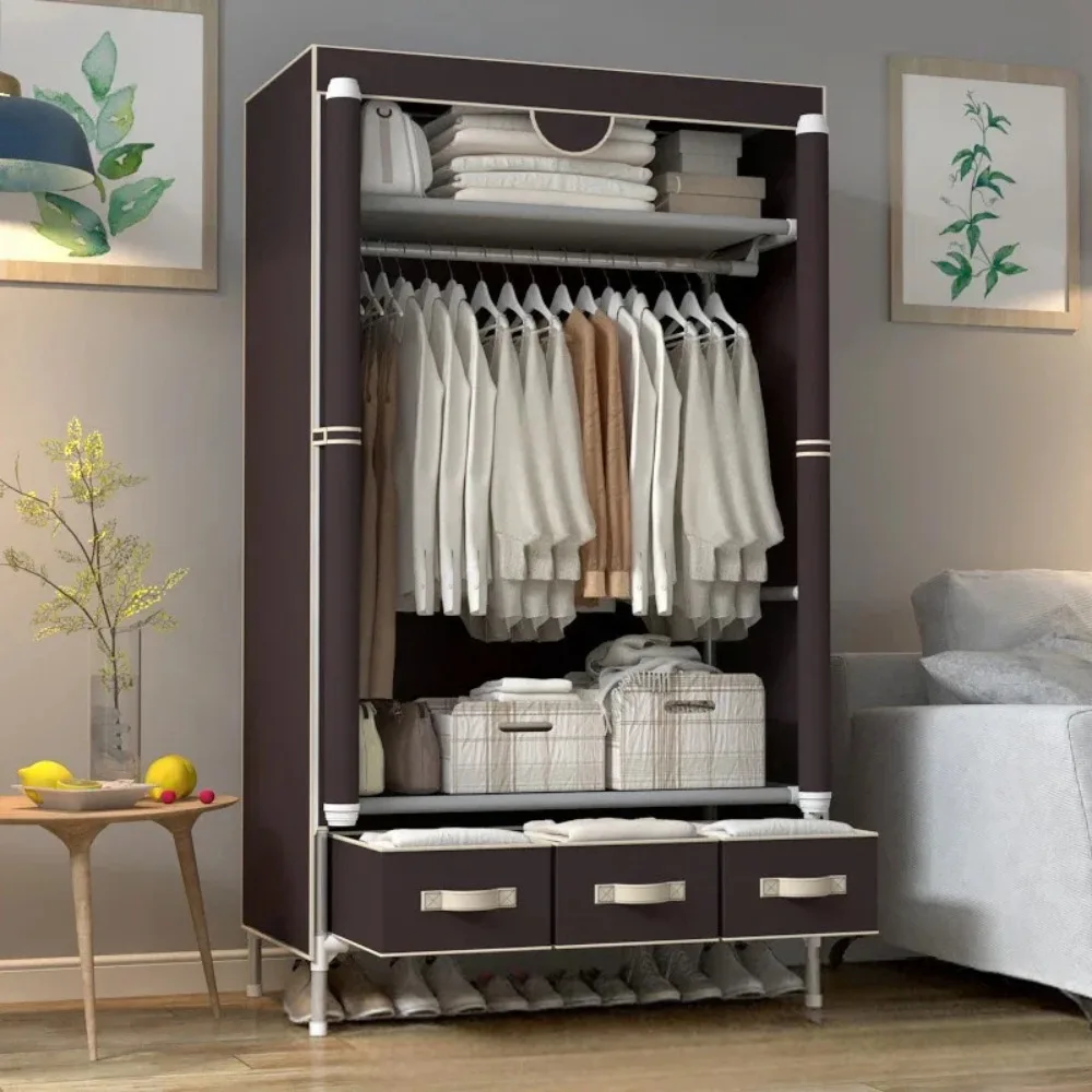 Simple Cloth Wardrobe, Single Person Economy, Simplicity, Fashion Storage Wardrobe, 19 Pipes, 90CM, Free of 3 Storage Boxes