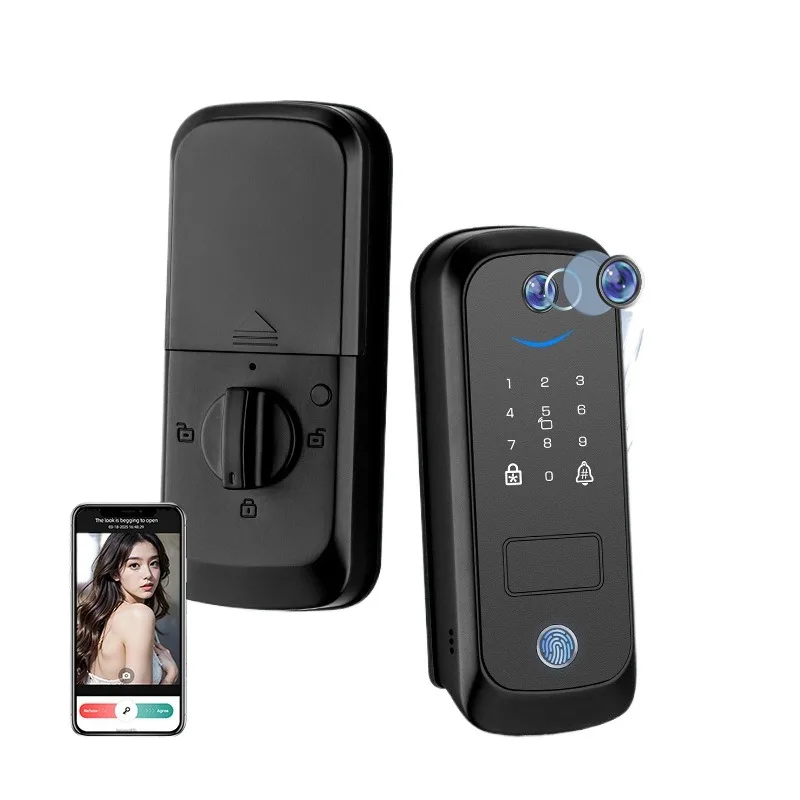 visual cat eye fingerprint password room door lock, graffiti wifi swipe card smart lock
