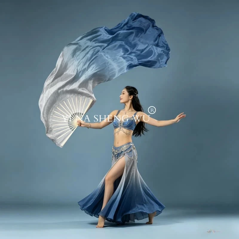 Professional Bellydance Silk Veils Light Weight 100% Silk Fan Hand Paint Colorful Dancer Performance Props Extra For Women