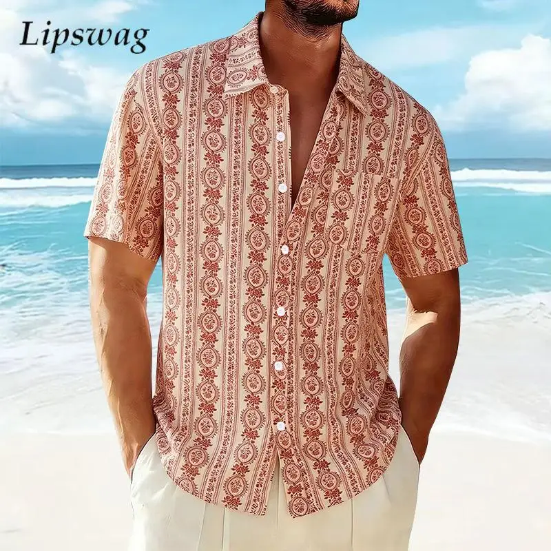 

Vacation Beach Mens Casual Shirts 2026 Spring Summer Fashion Pattern Printed Short Sleeve Shirt Tops Men Clothing Vintage Shirts