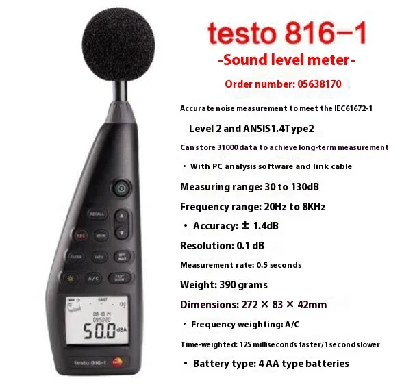 Testo 816-1 Precision Decibel Tester Industrial Grade Electronic Sound Level Meter Noise Meter Measurement Equipment