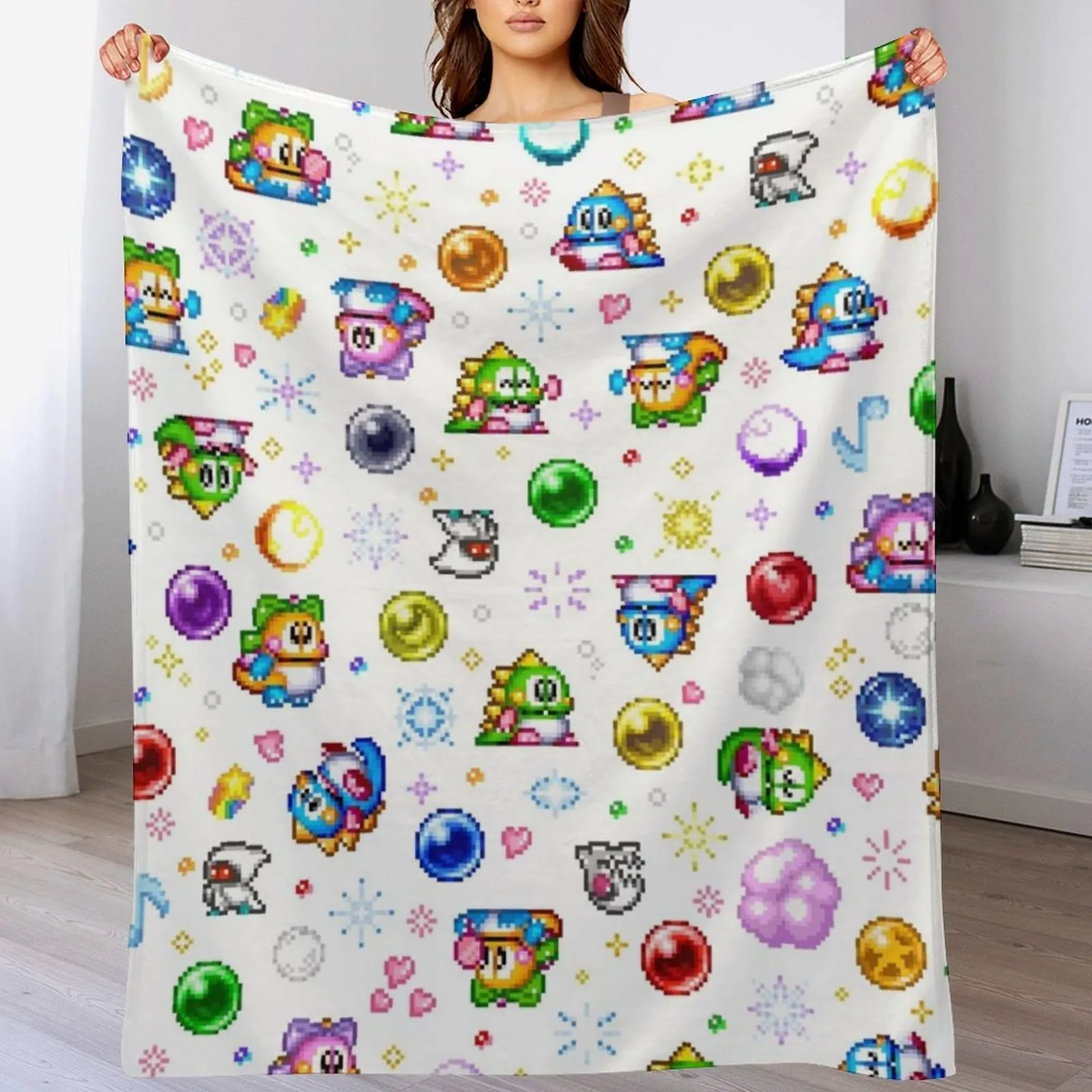 Bubble Bobble - White Throw Blanket blankets and throws christmas gifts cosplay anime Cute Plaid Blankets