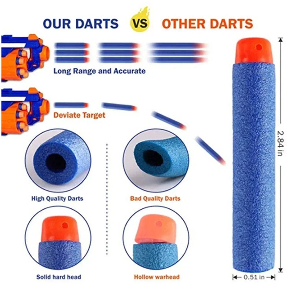 Balas de cabeza de agujero hueco suave azul para dardos de repuesto Nerf, balas de pistola de juguete para la serie Nerf Blasters, regalo de Navidad para niños, 7,2 cm