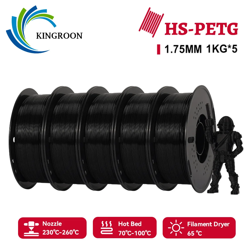 KINGROON HS-PETG 3D Printer Filament 5KG 1.75mm Neatly Wound Good Toughness 3D Filament with Reusable Spool for Most FDM Printer