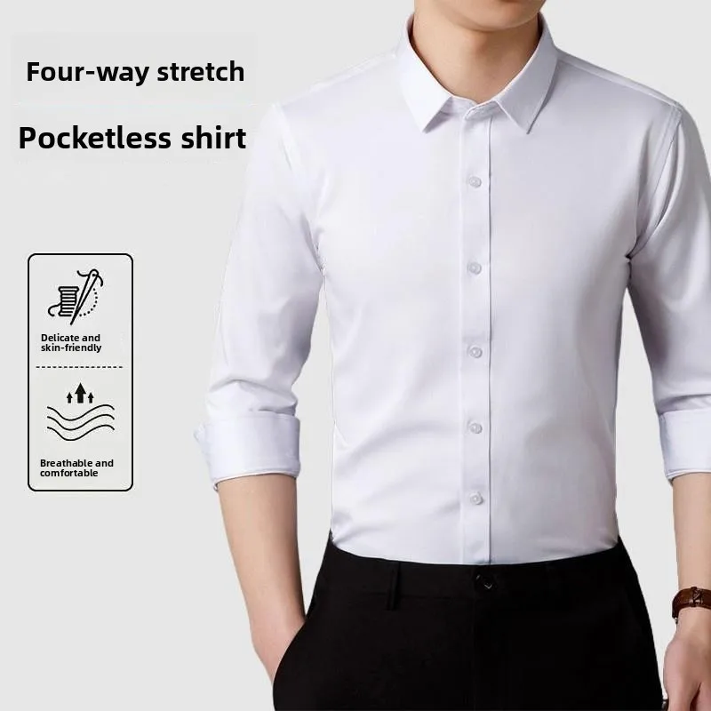 

Мужская облегающая повседневная длинная све irt Pure Color, эластичная одежда из полиэстера без железа, весенне-осенняя одежда