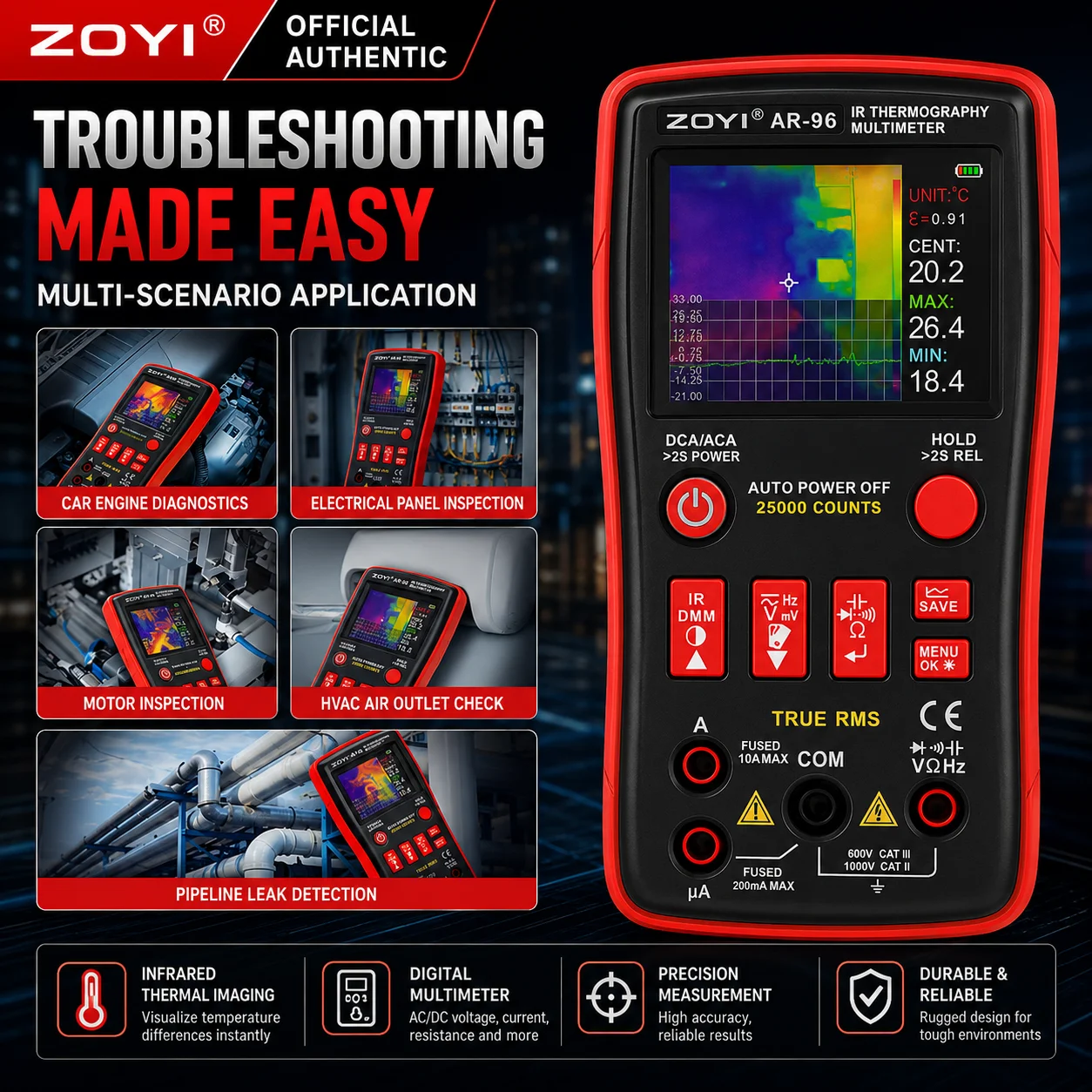 ZOYI AR96 Professional 2-in-1 Thermal Imaging Multimeter IR Camera + DMM -20℃~550℃ High Resolution Infrared Imaging