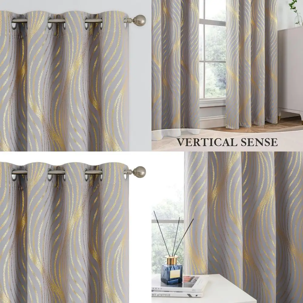 84 tende a pois ondulati in oro grigio con isolamento termico per camera da letto, tende da soggiorno in oro metallizzato a 2 pannelli con passacavo