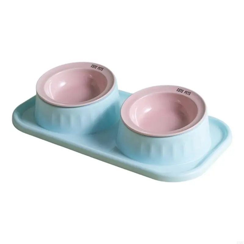 Pet Ceramics Double Bowl Dog Cats Water Feeders Cats Small Dog Pet Bowl Suitable for Indoor and Outdoor Use KXRE