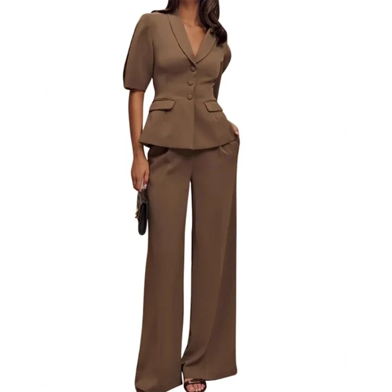 Spring and Autumn 2025 British Style Women's V-neck Short-sleeved Trousers Women's Suit Set