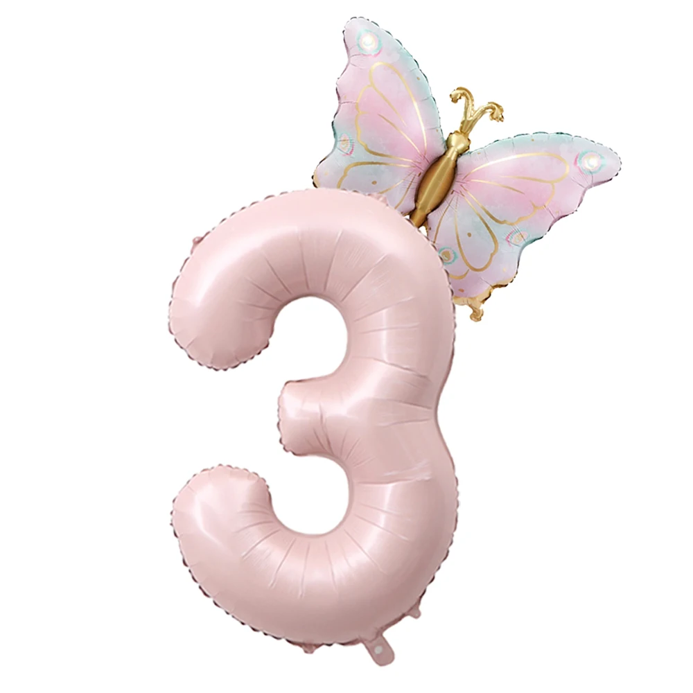 40Inch Baby Pink Number Balloon 0-9 Digit Foil Helium Balloon Butterfly Girl Birthday Party Decor Baby Shower Kids Gifts