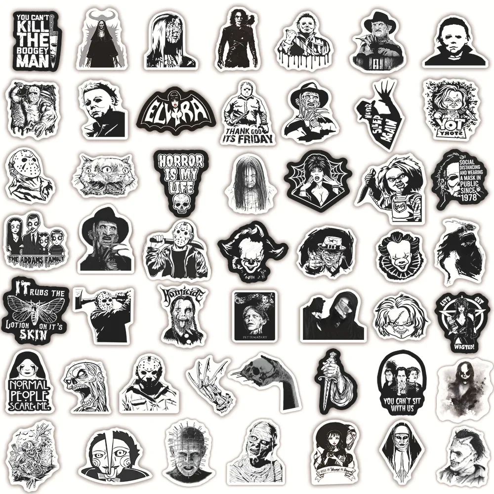 10/25/50pcs Black White Horror Movie Stickers Film Graffiti for DIY Scrapbook Stationery Suitcase Bottle Phone Laptop Guitar